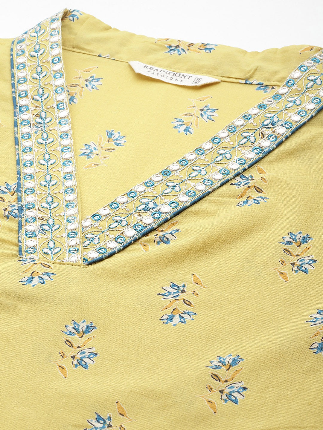 Straight Style Cotton Fabric Yellow Color Floral Printed Kurti With Palazzo