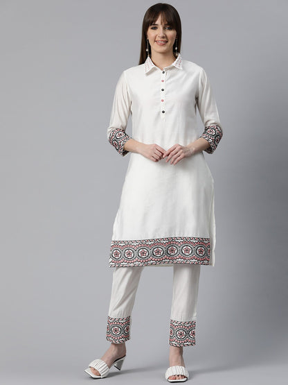 Embroidered Kurta &  Pant  (White)