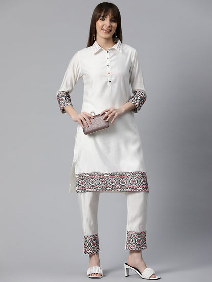 Embroidered Kurta &  Pant  (White)