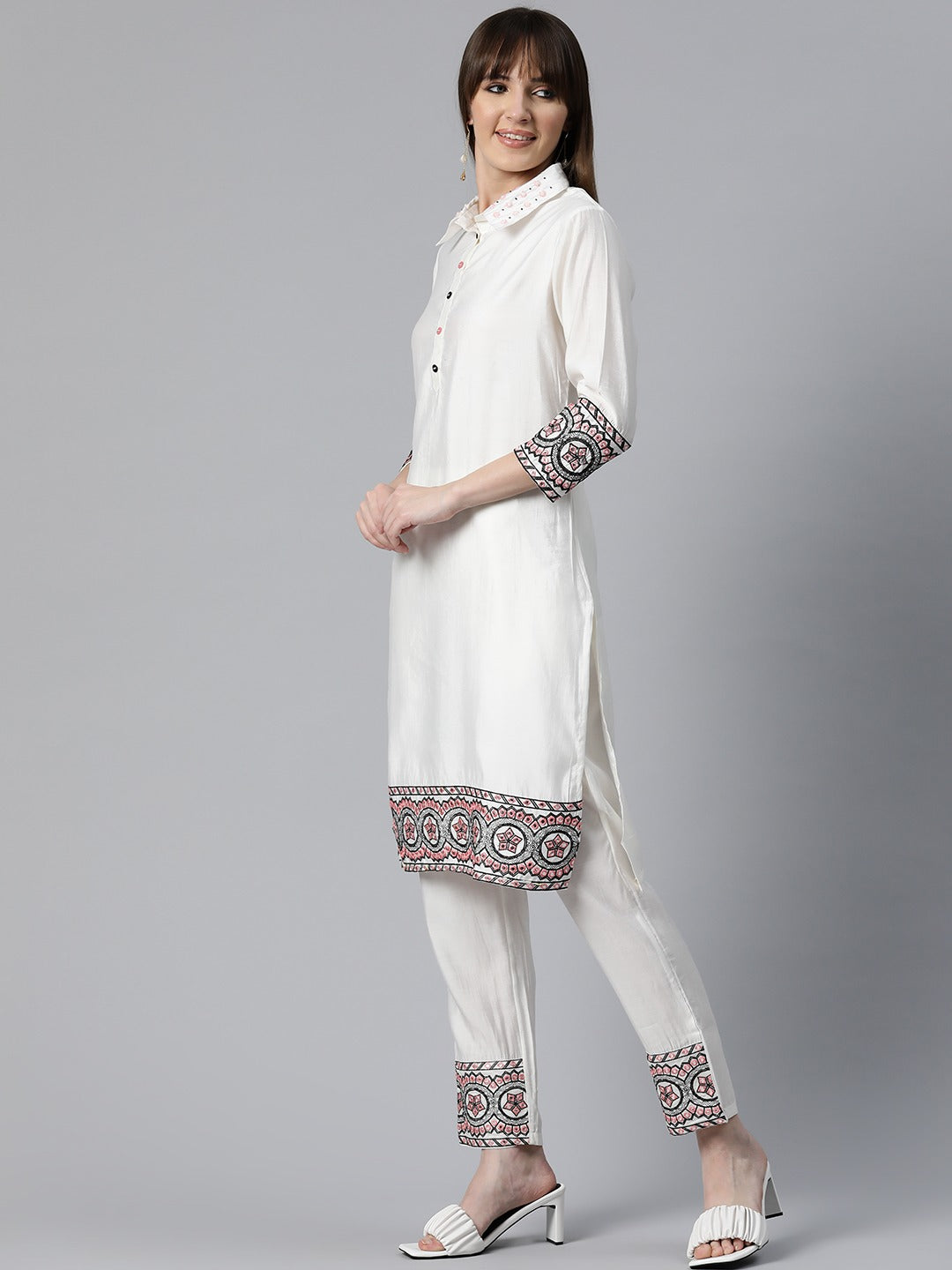 Embroidered Kurta &  Pant  (White)