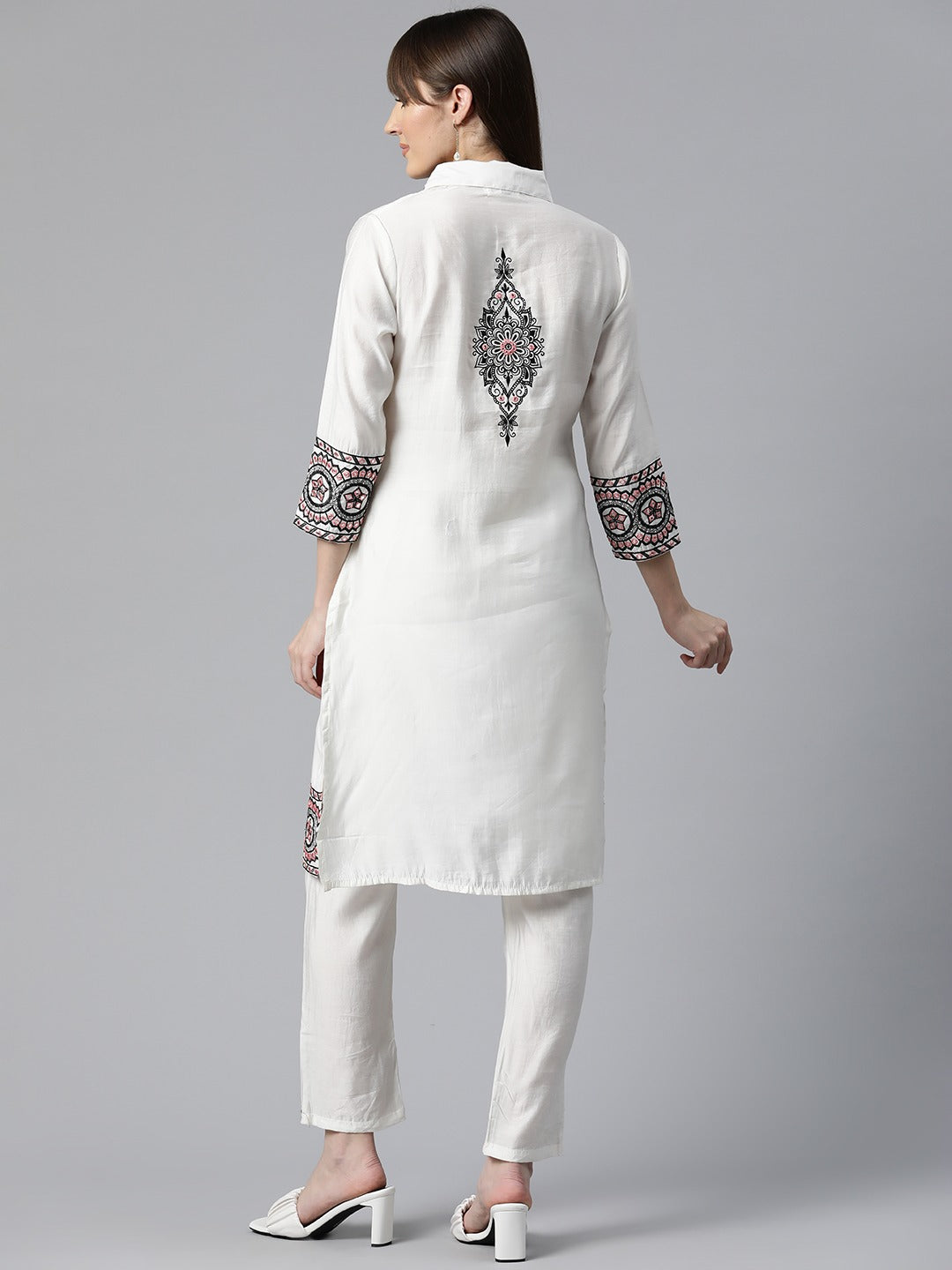 Embroidered Kurta &  Pant  (White)