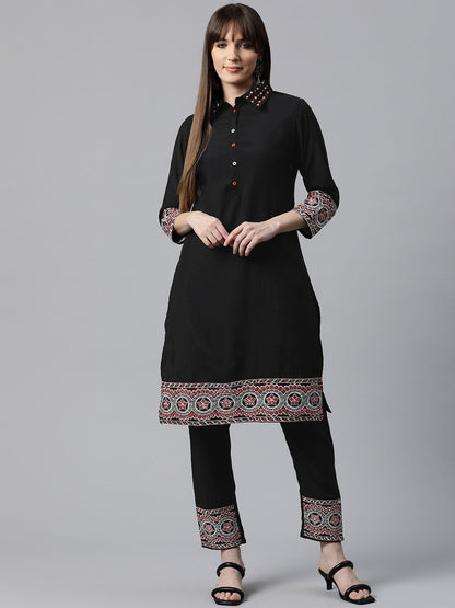 Embroidered Kurta &  Pant  (Black)