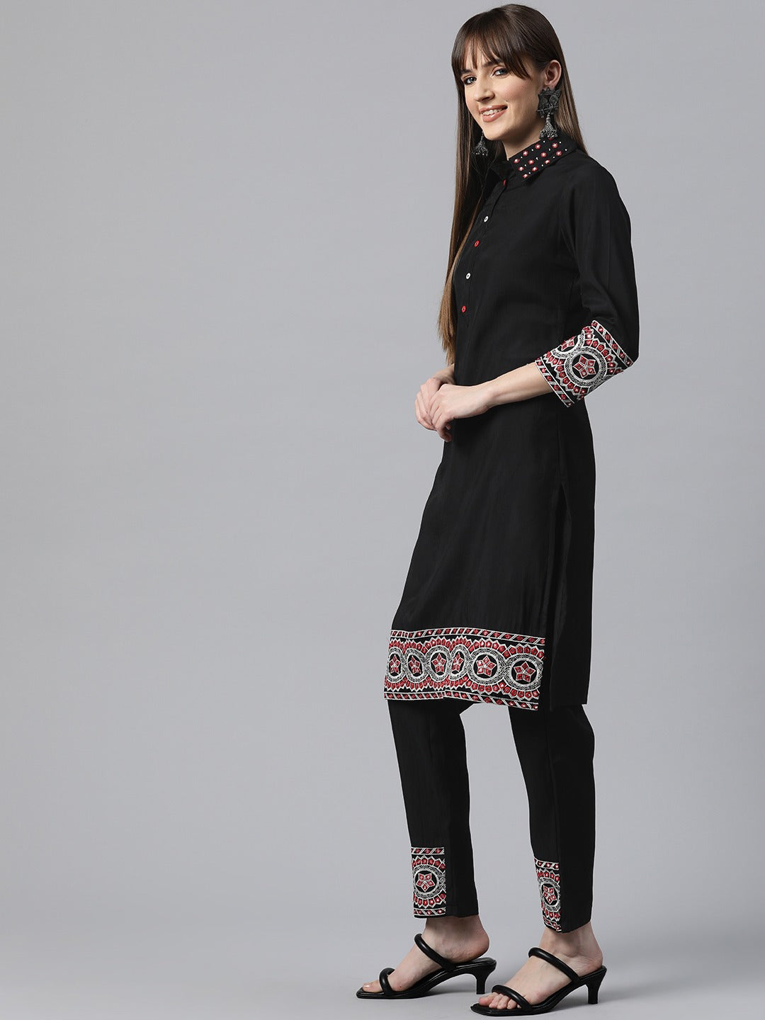 Embroidered Kurta &  Pant  (Black)