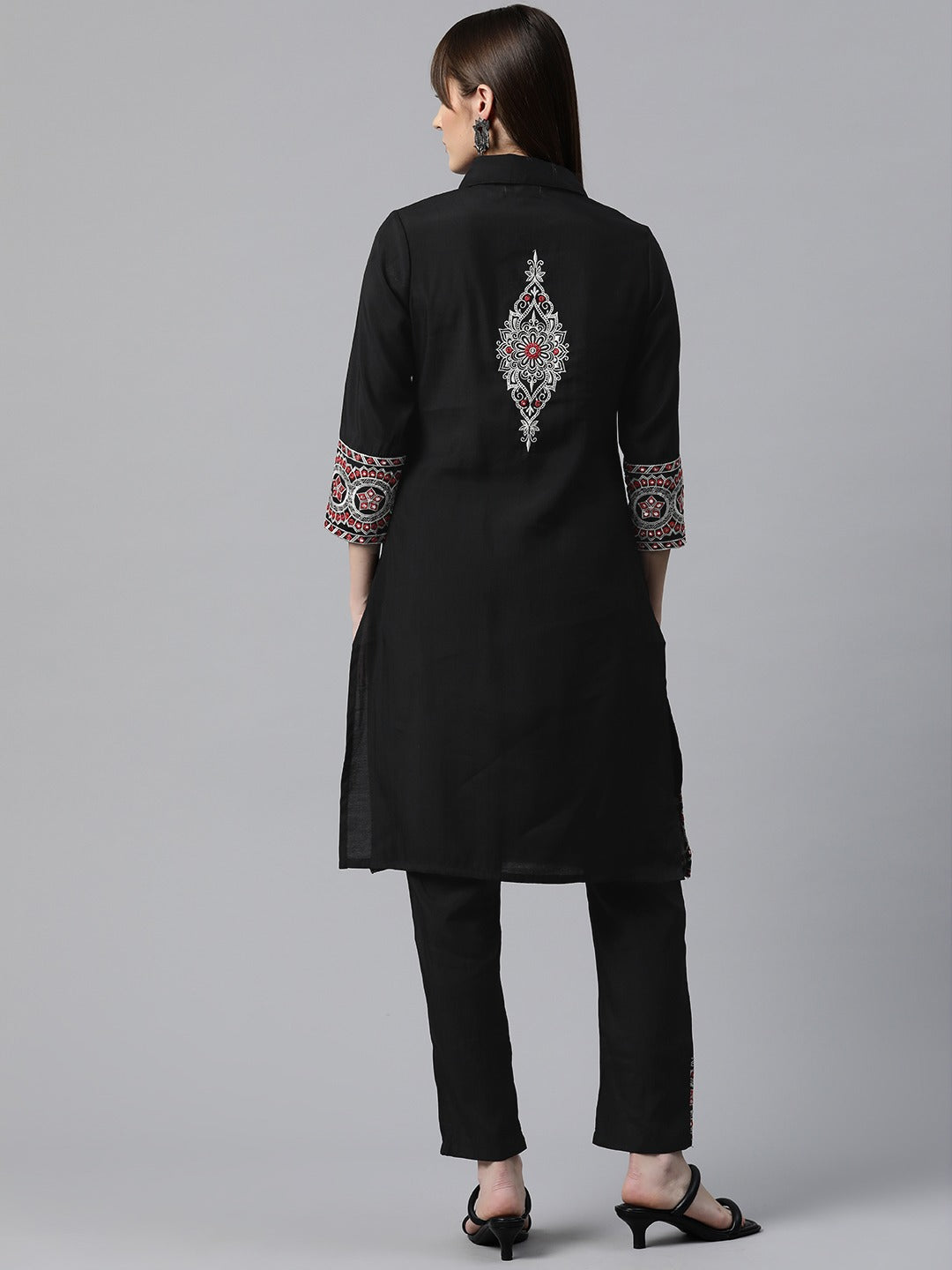 Embroidered Kurta &  Pant  (Black)