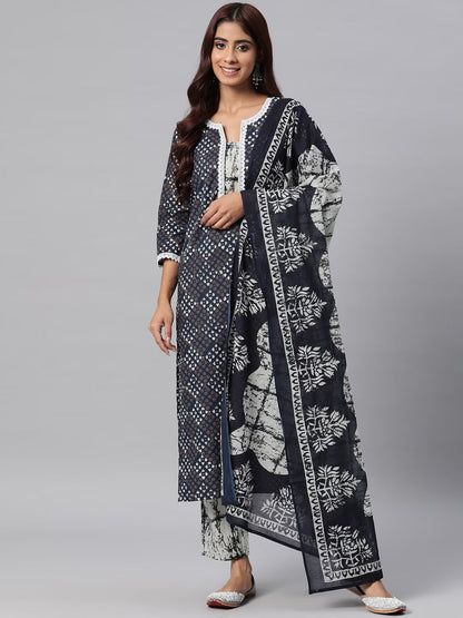 Cotton Printed Straight Kurta Pant & Dupatta