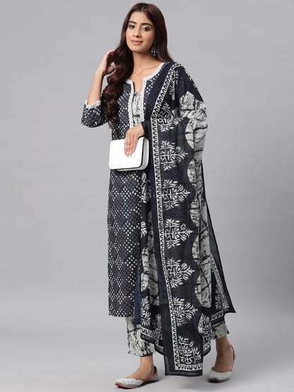 Cotton Printed Straight Kurta Pant & Dupatta