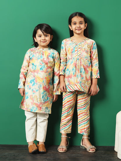 Straight Style Chanderi Silk Fabric Multi Color Floral Printed Kurta And Pajama