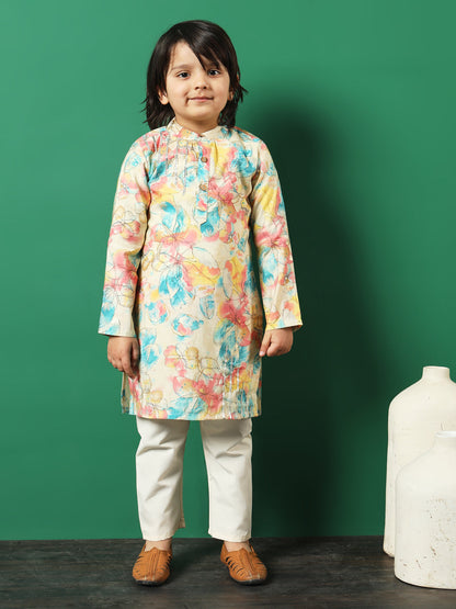 Straight Style Chanderi Silk Fabric Multi Color Floral Printed Kurta And Pajama