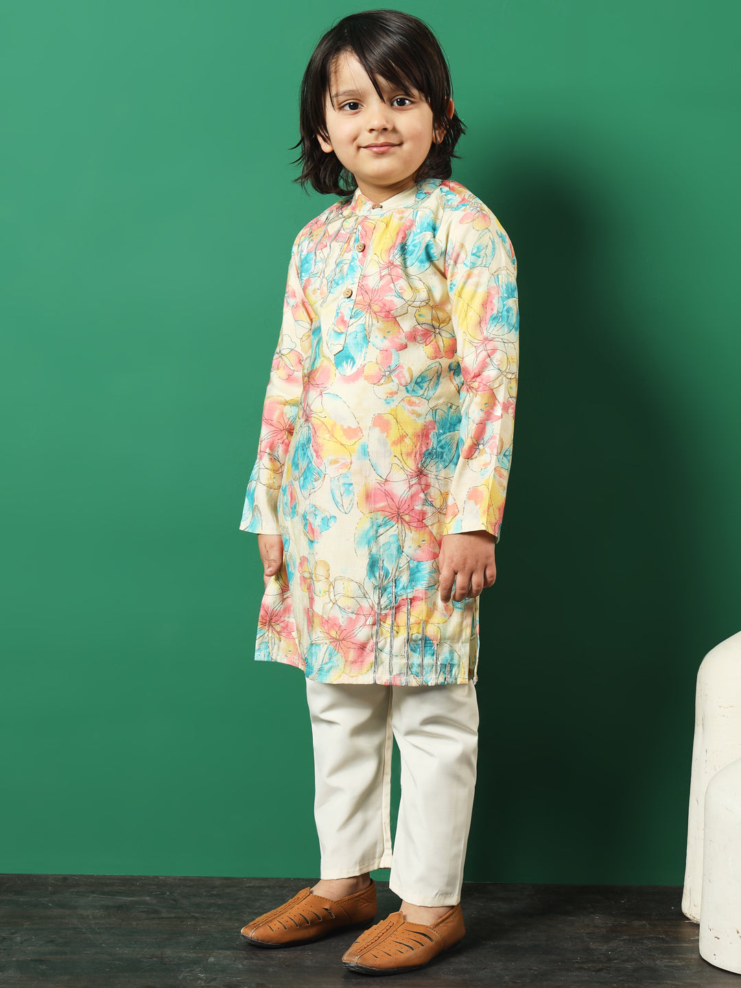 Straight Style Chanderi Silk Fabric Multi Color Floral Printed Kurta And Pajama