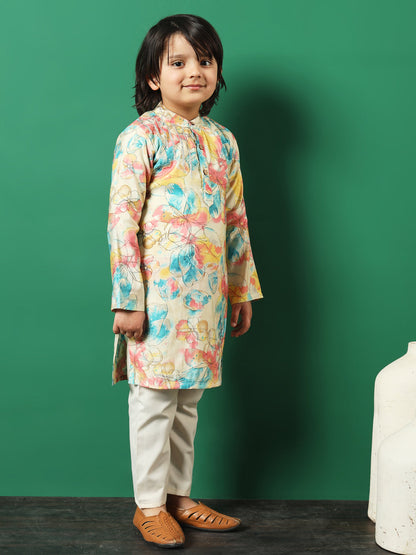 Straight Style Chanderi Silk Fabric Multi Color Floral Printed Kurta And Pajama