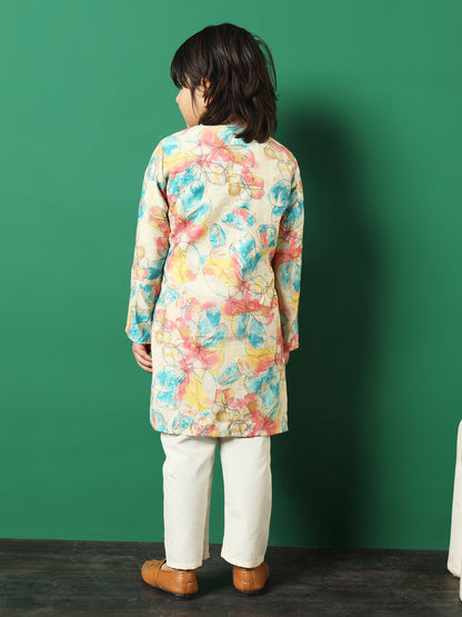 Straight Style Chanderi Silk Fabric Multi Color Floral Printed Kurta And Pajama