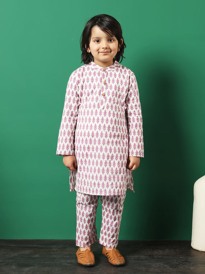 Straight Style Cotton Fabric Purple Color Floral Printed Kurta And Pajama With Jacket