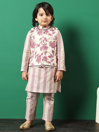 Straight Style Cotton Fabric Mauve Color Printed Kurta And Pajama With Jacket