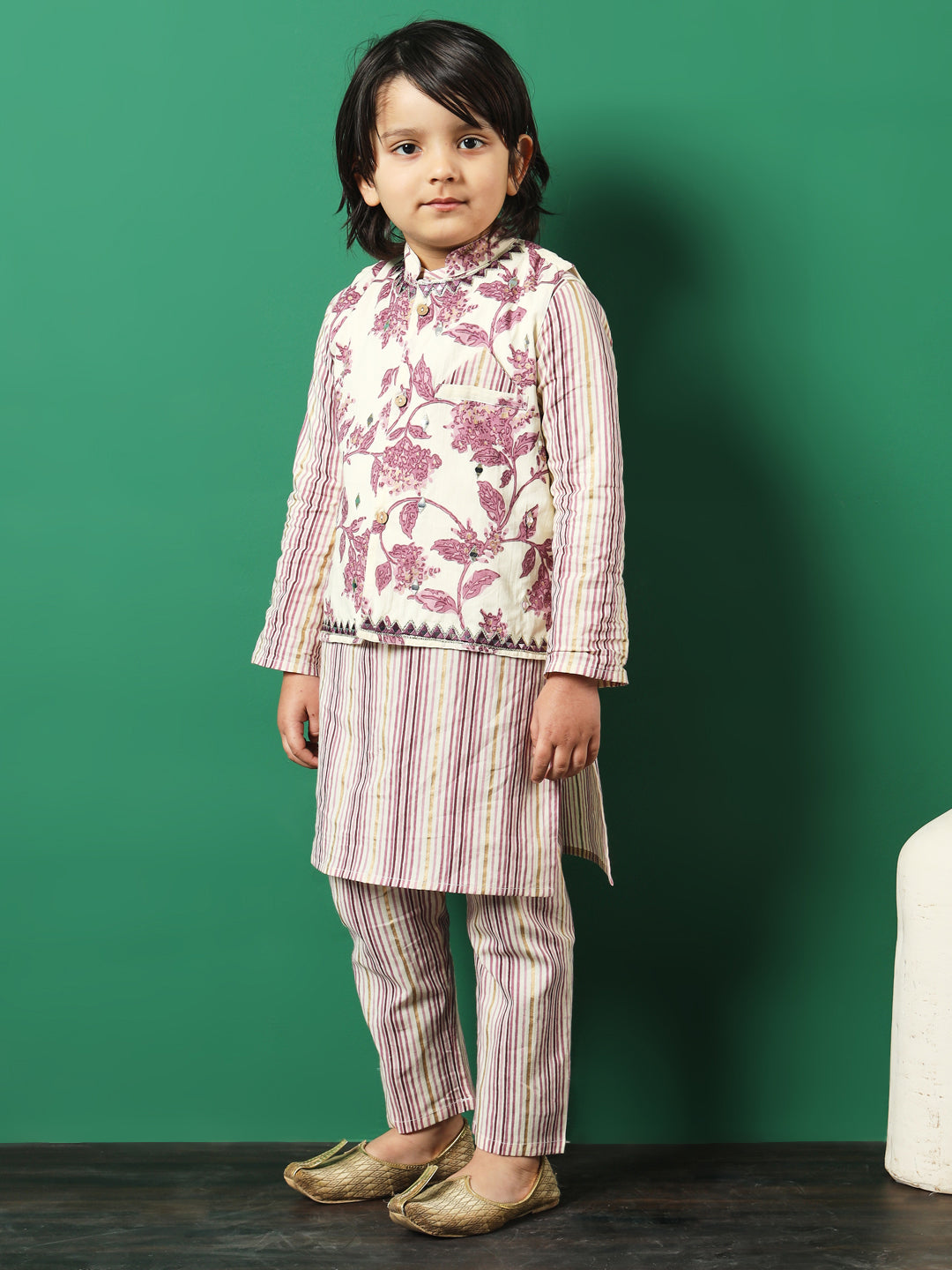 Straight Style Cotton Fabric Mauve Color Printed Kurta And Pajama With Jacket