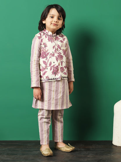 Straight Style Cotton Fabric Mauve Color Printed Kurta And Pajama With Jacket