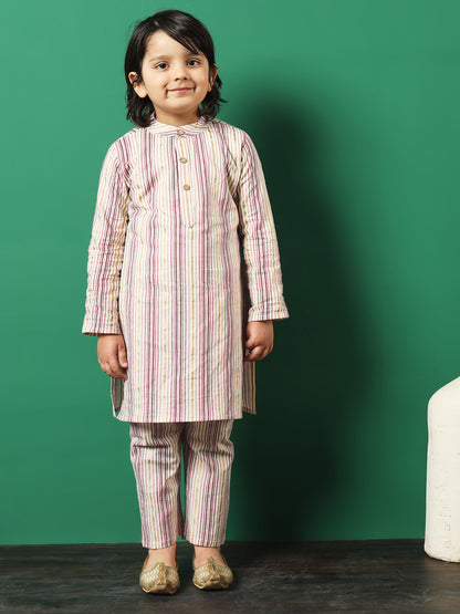 Straight Style Cotton Fabric Mauve Color Printed Kurta And Pajama With Jacket