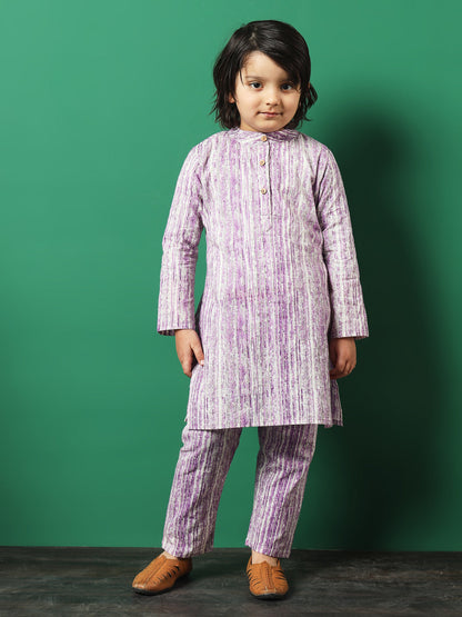 Straight Style Cotton Fabric Purple Color Floral Printed Kurta And Pajama With Jacket