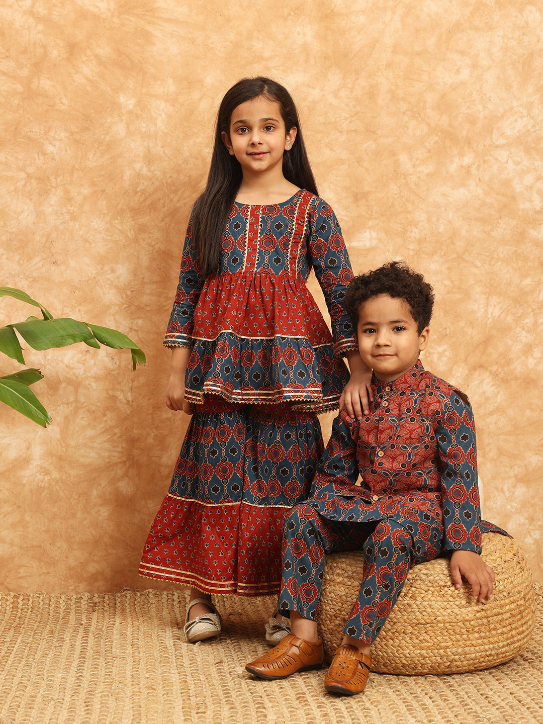 Straight Style Cotton Fabric Blue Color Printed Kurta And Pajama With Nehru Jacket