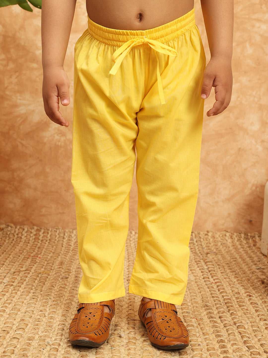 Straight Style Cotton Fabric Yellow Color Kurta With Attached Jacket And Pajama