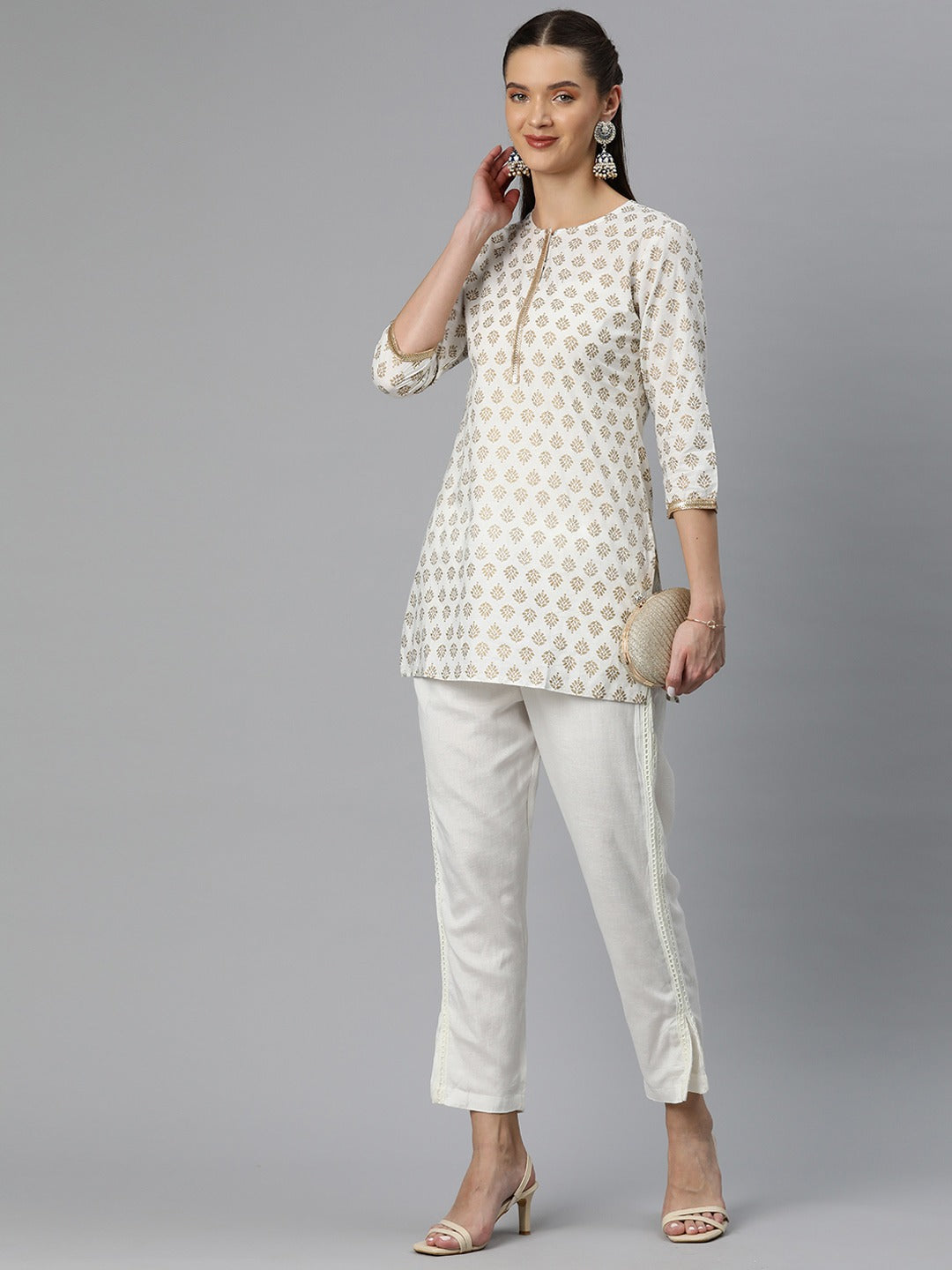 Rayon Fabric Off White Color Palazzos With Lace