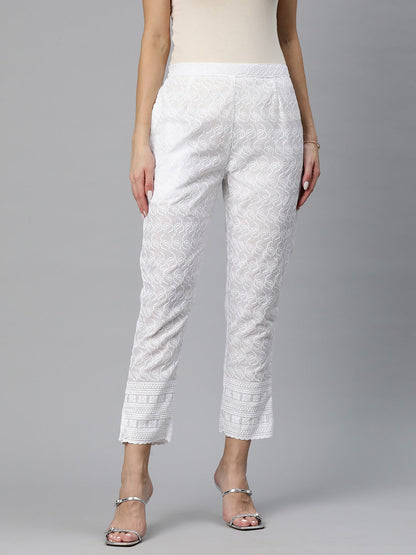 Cotton Fabric Off White Color Palazzos With Chicken Work