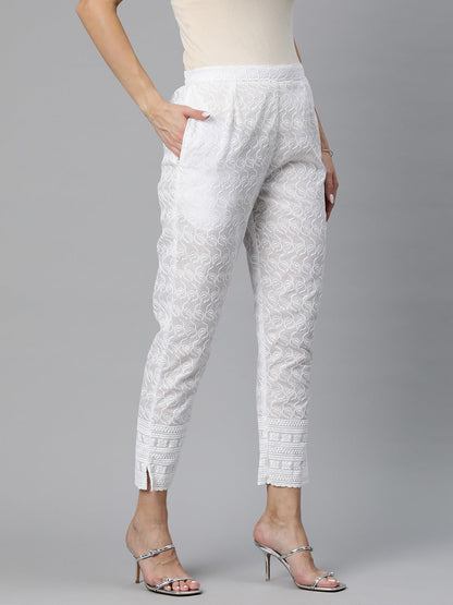 Cotton Fabric Off White Color Palazzos With Chicken Work