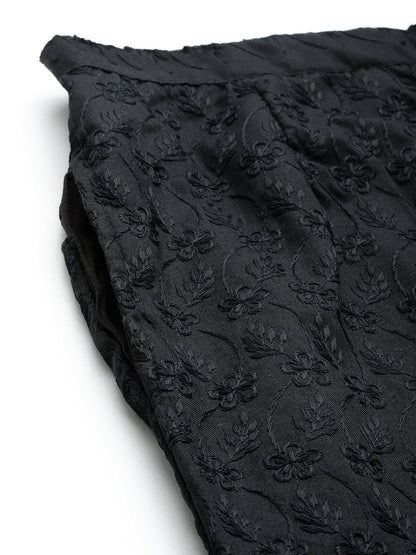 Cotton Fabric Black Color Embroidered Palazzos