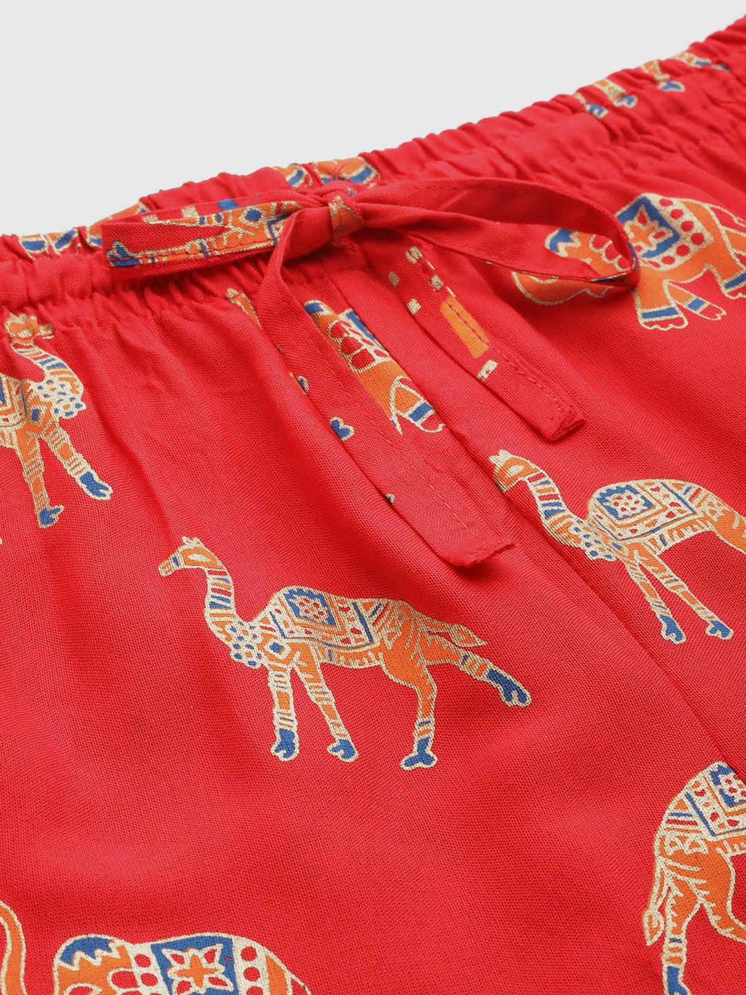 Cotton Fabric Red Color Regular Fit Palazzos With Printed Work