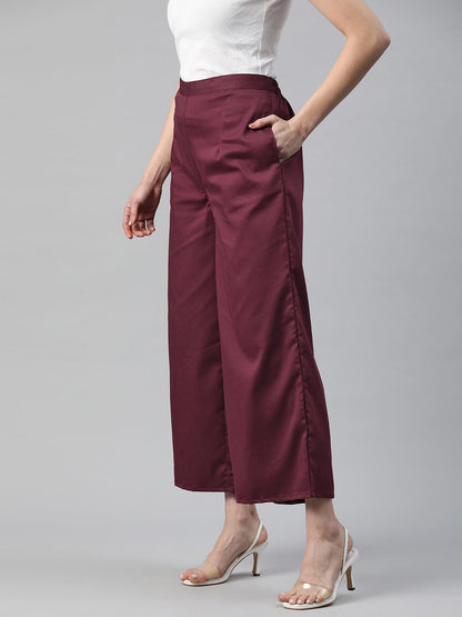 Silk Fabric Maroon Color Regular Fit Palazzos