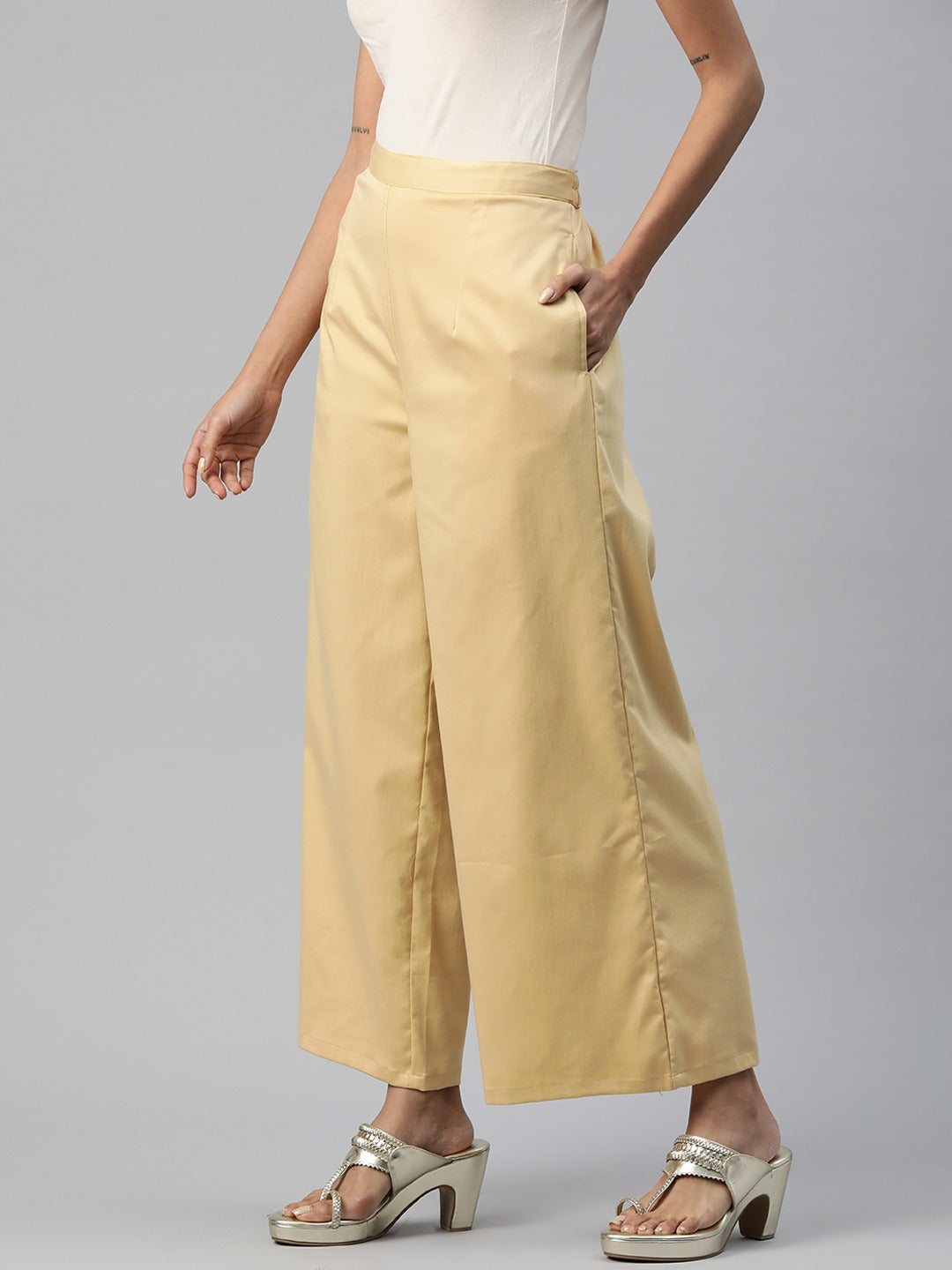 Silk Fabric Gold Color Regular Fit Palazzos