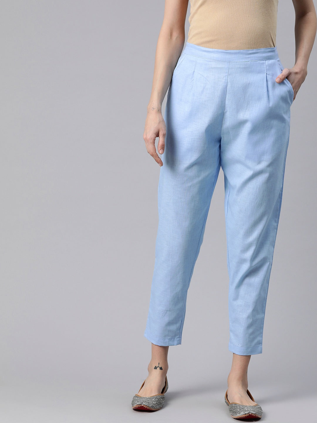 Linen Fabric Blue Color Regular Fit Palazzos