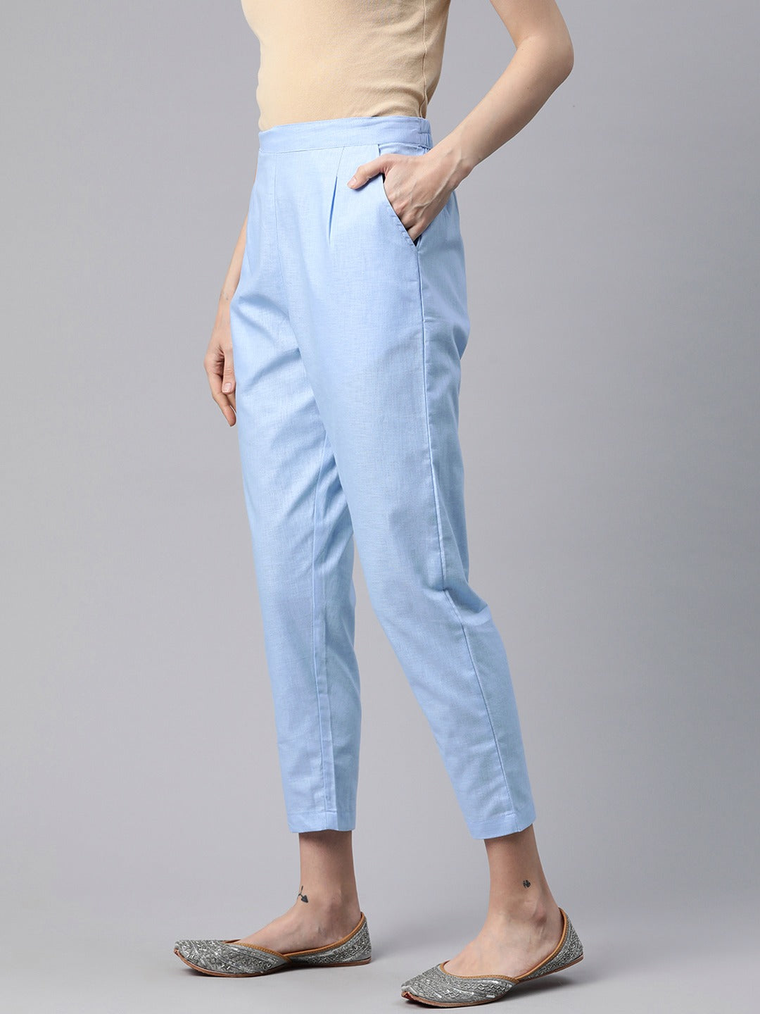 Linen Fabric Blue Color Regular Fit Palazzos