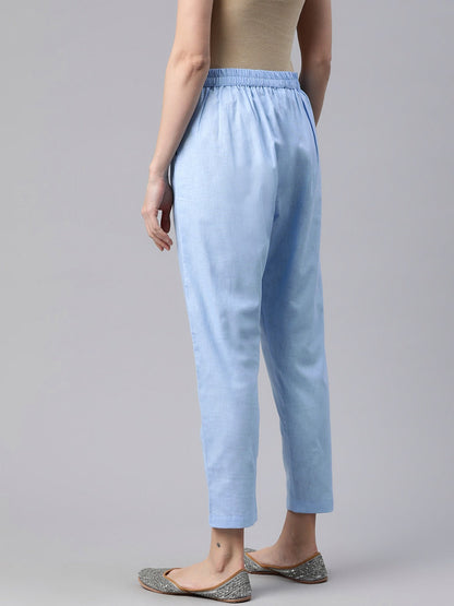 Linen Fabric Blue Color Regular Fit Palazzos