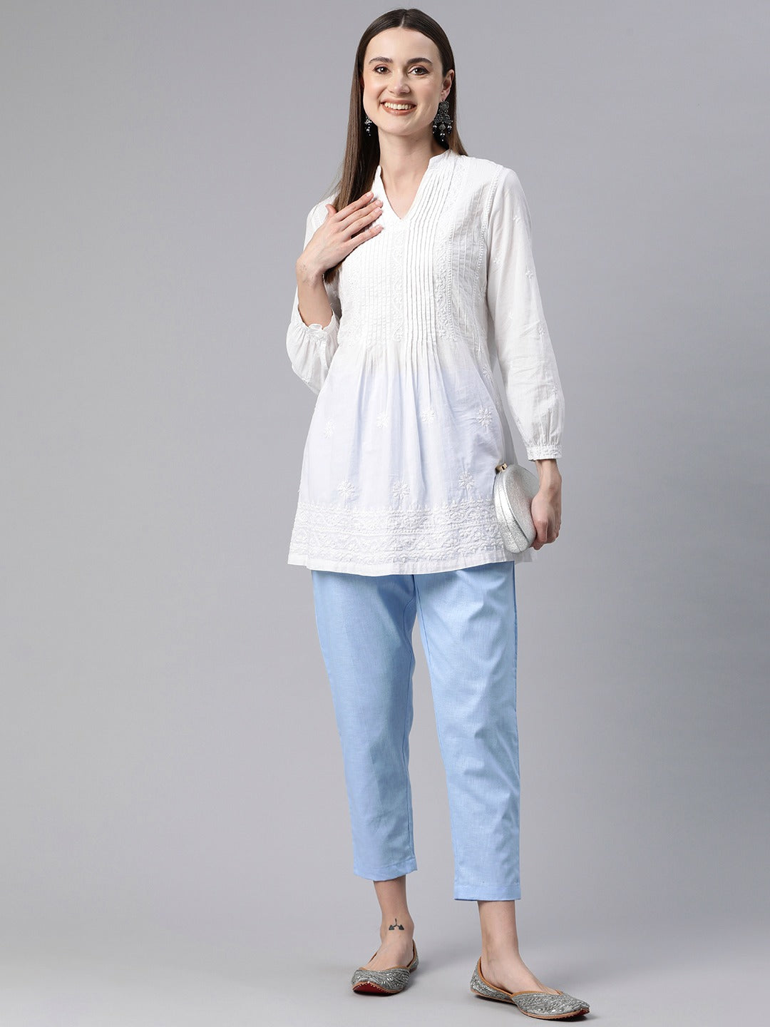 Linen Fabric Blue Color Regular Fit Palazzos