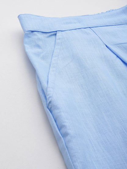 Linen Fabric Blue Color Regular Fit Palazzos