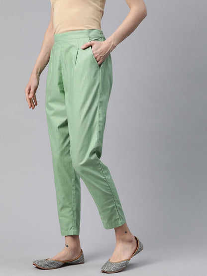 Linen Fabric Green Color Regular Fit Palazzos