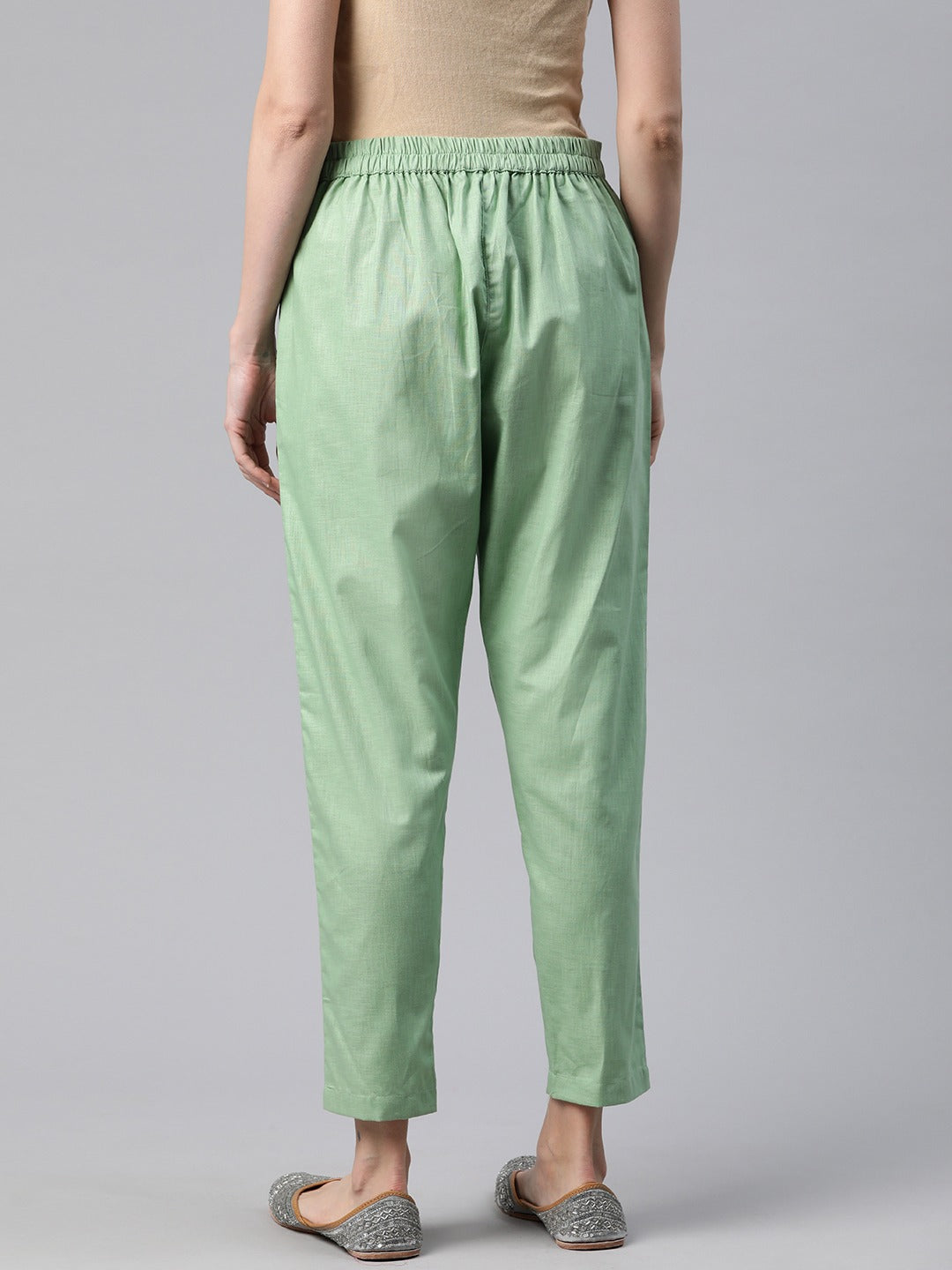 Linen Fabric Green Color Regular Fit Palazzos