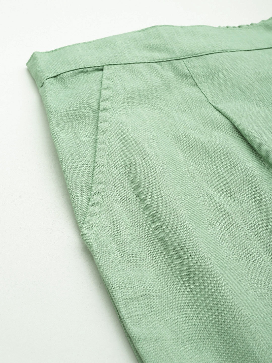 Linen Fabric Green Color Regular Fit Palazzos