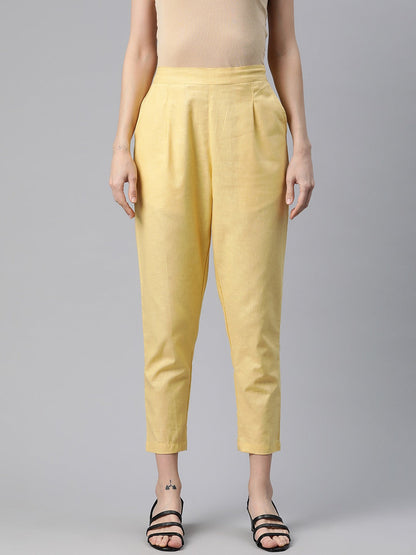 Linen Fabric Mustard Color Regular Fit Palazzos