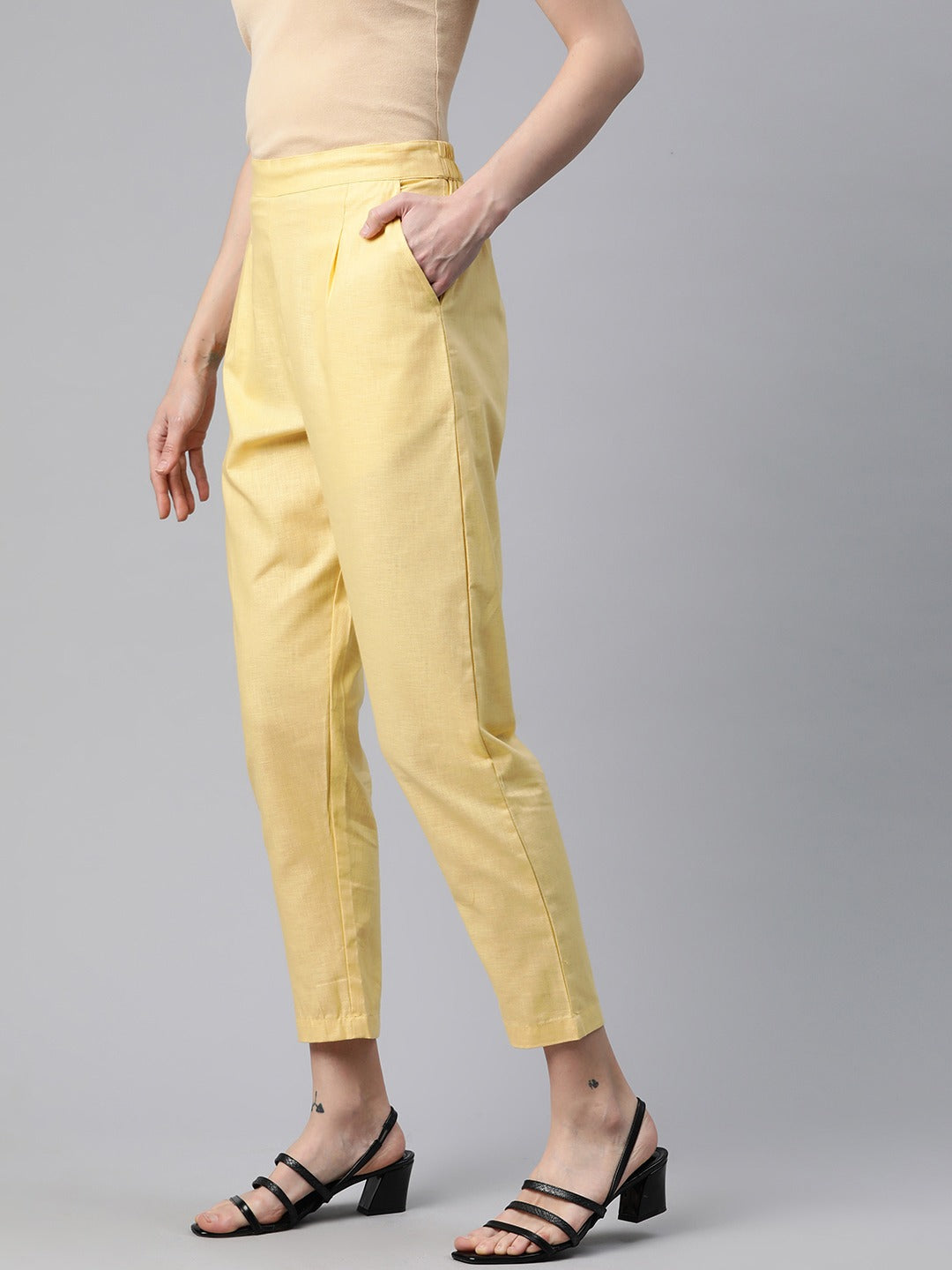 Linen Fabric Mustard Color Regular Fit Palazzos