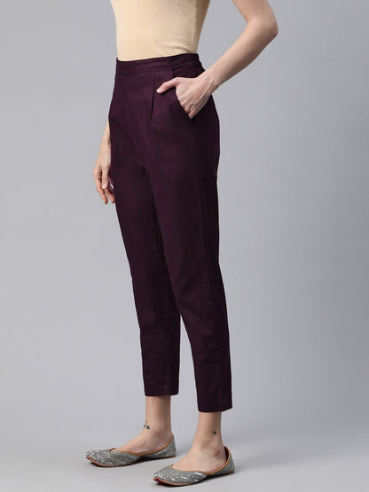 Linen Fabric Maroon Color Regular Fit Palazzos