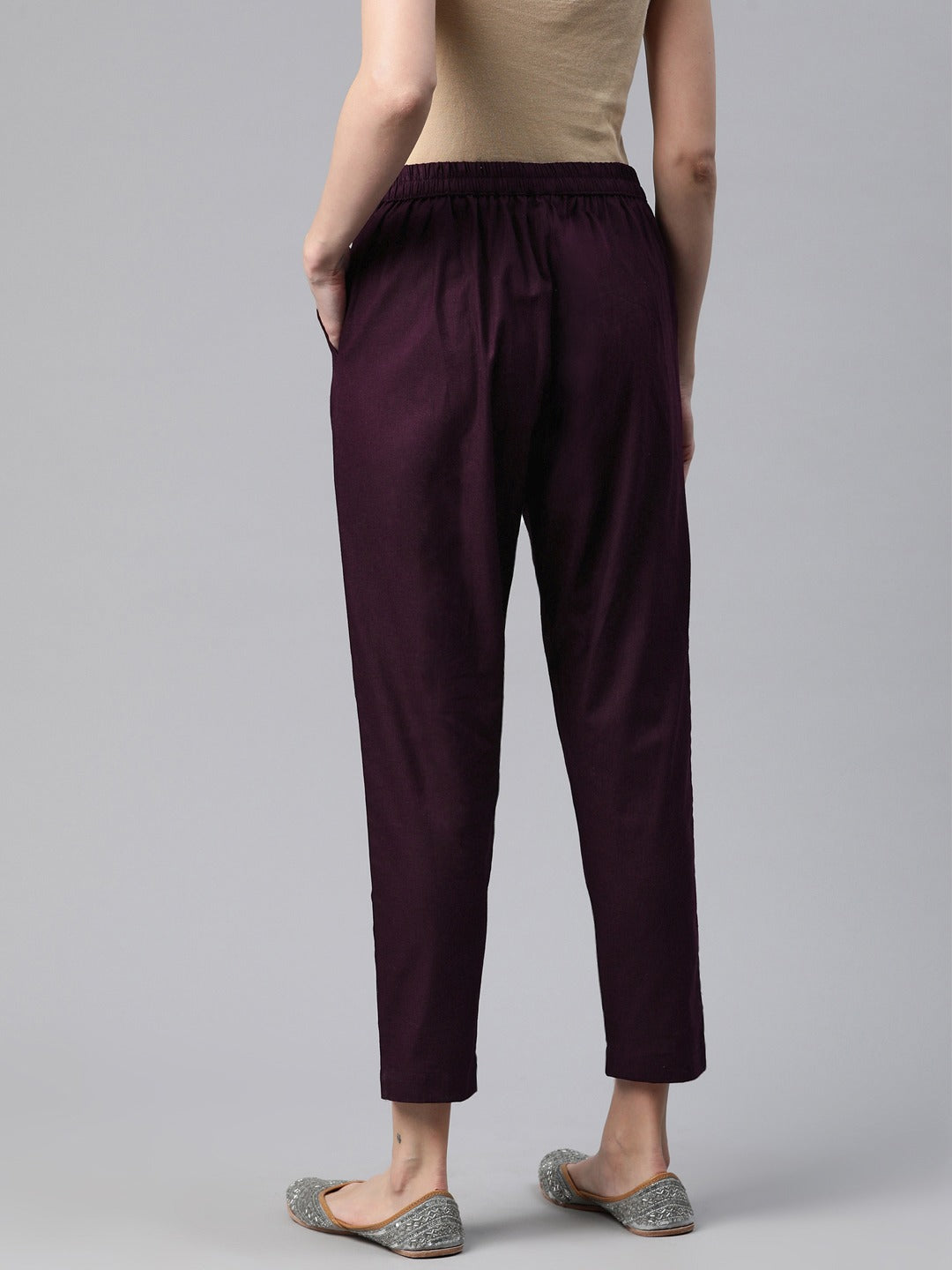 Linen Fabric Maroon Color Regular Fit Palazzos