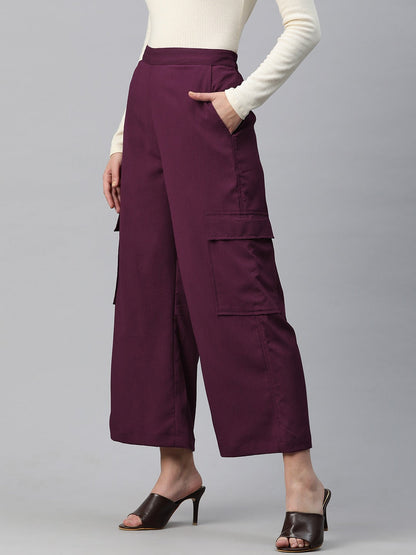 Polyester Fabric Maroon Color Regular Fit Palazzos