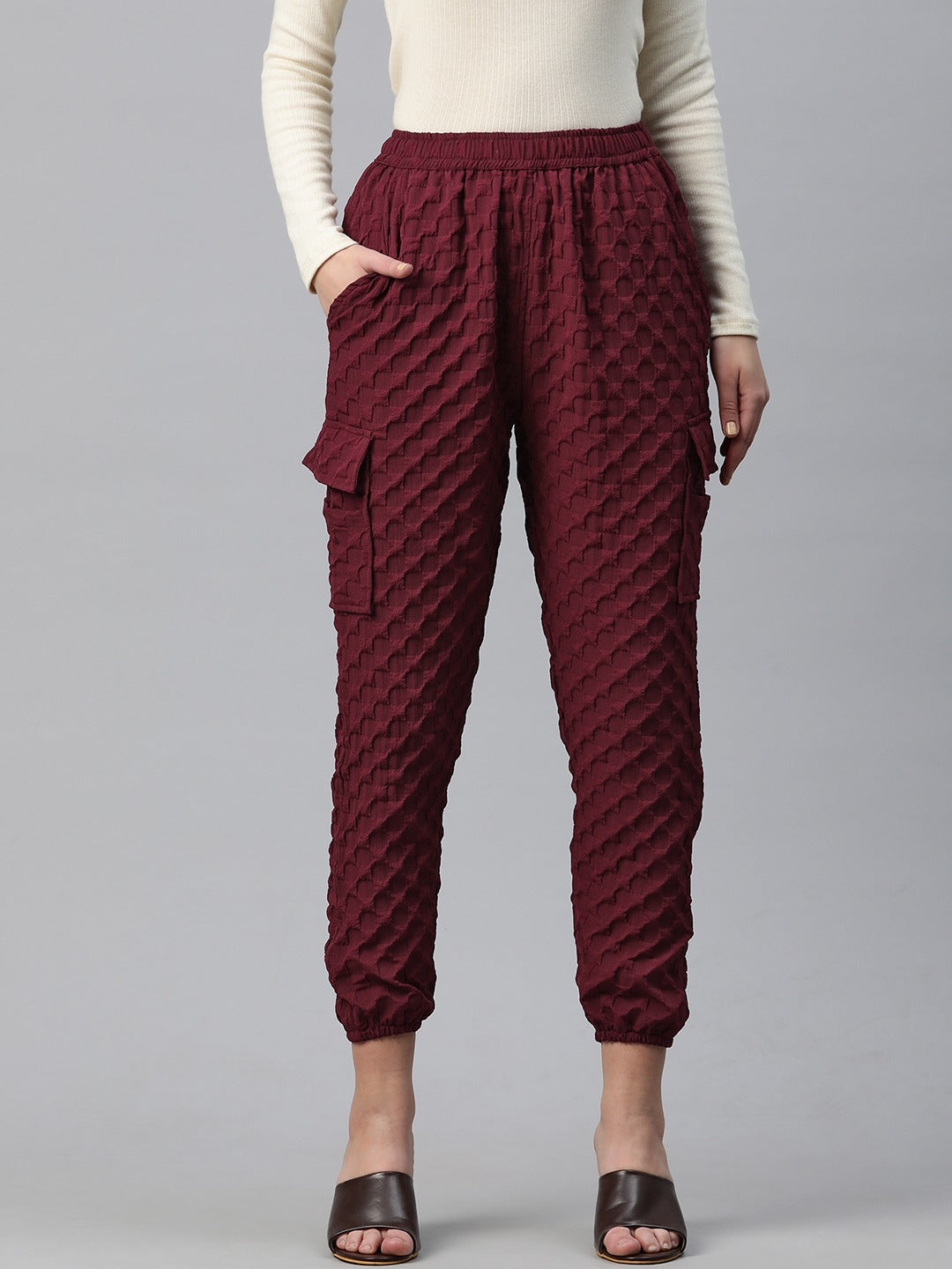 Polyester Fabric Maroon Color Regular Fit Palazzos