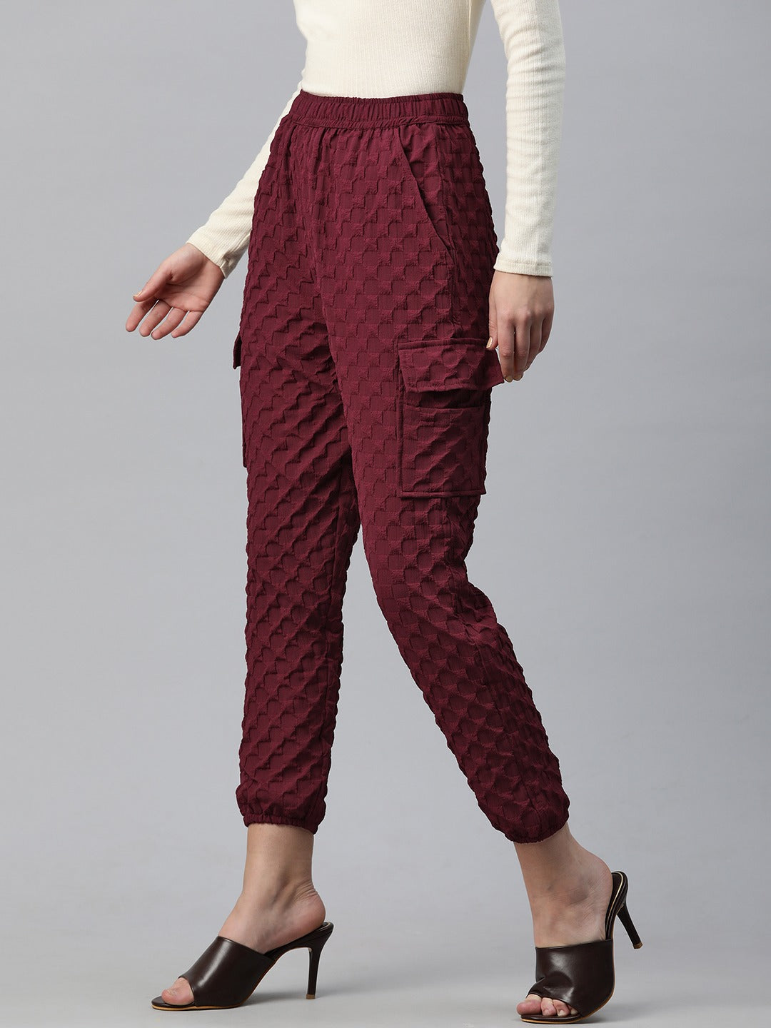 Polyester Fabric Maroon Color Regular Fit Palazzos