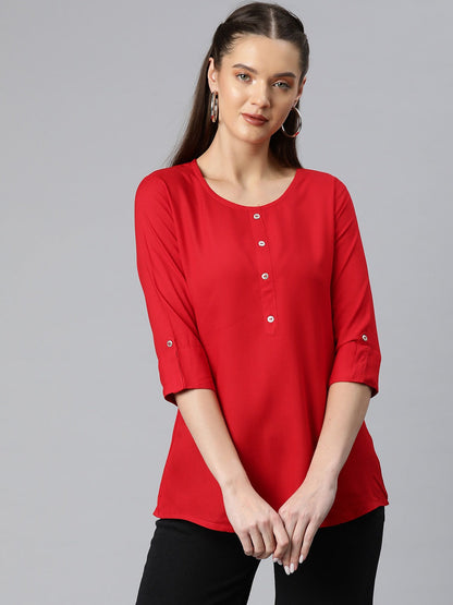 A-Line Style Rayon Fabric  Red Color Top