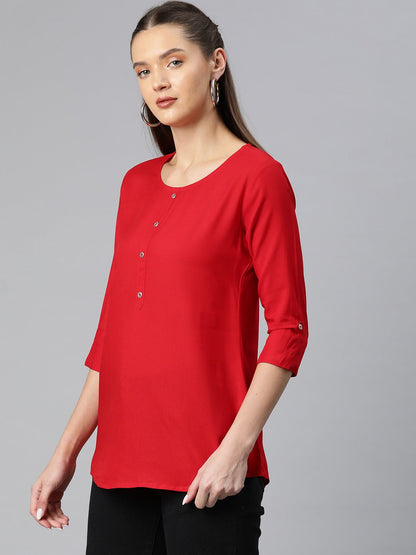 A-Line Style Rayon Fabric  Red Color Top