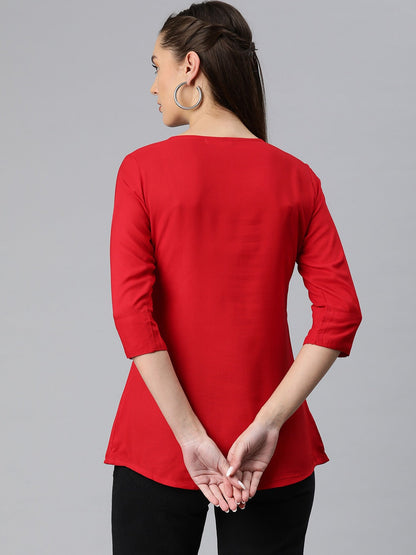 A-Line Style Rayon Fabric  Red Color Top