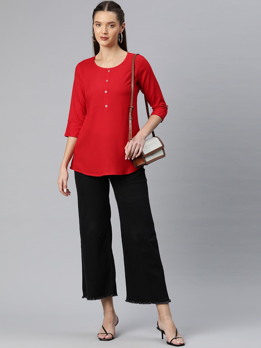 A-Line Style Rayon Fabric  Red Color Top