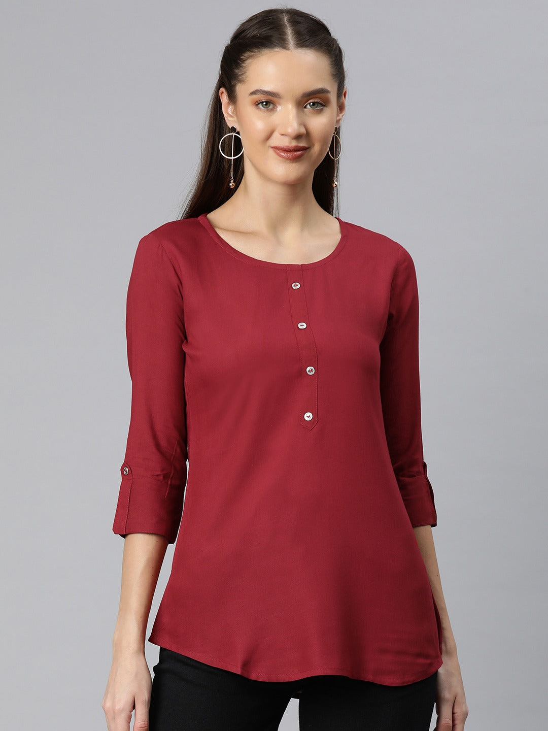 A-Line Style Rayon Fabric  Maroon Color Top